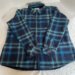 Orvis Fleece Lined Flannel Shirt Jacket Women XXL Blue Plaid Snap Close Shacket